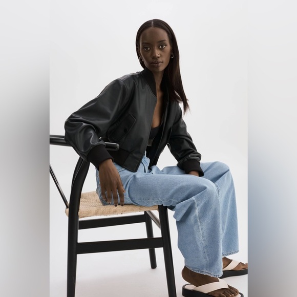 NWT Lamarque Evelin Faux Leather Cropped Bomber Jacket L - PERFECT FALL JACKET - Picture 9 of 17